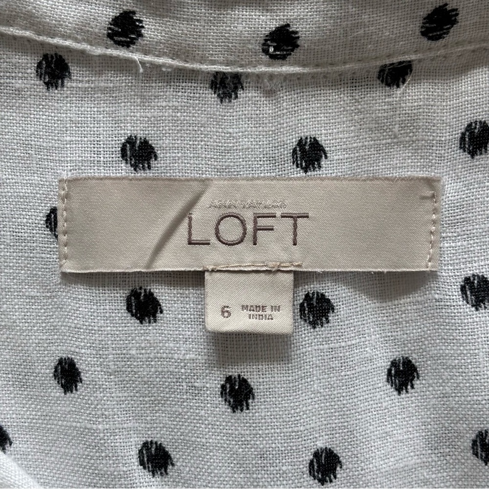 Ann Taylor Loft Women's White & Black Polka Dot Linen Shirt Dress Size 6 - Picture 4 of 17